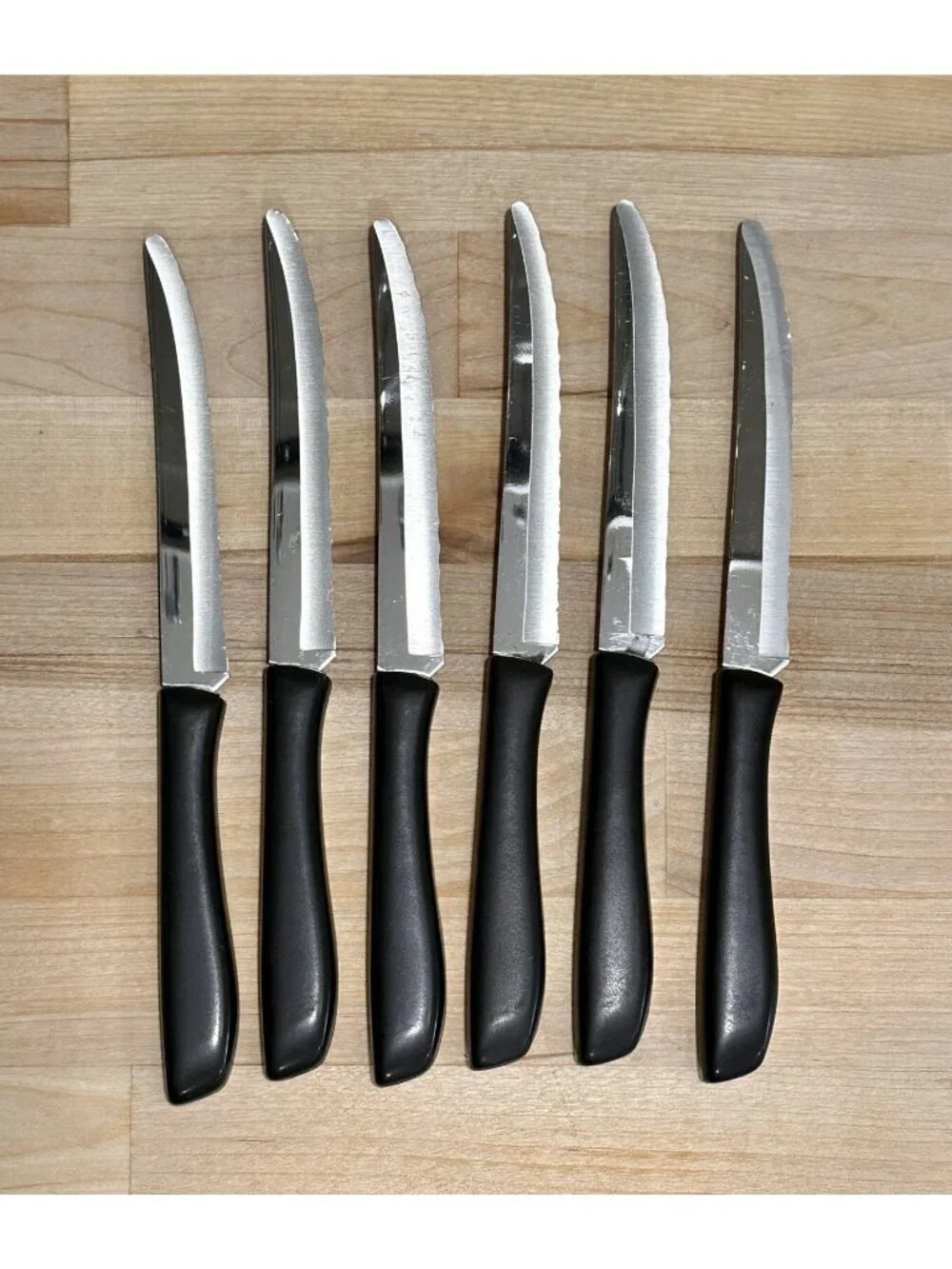 6 Vintage EKCO Vanadium Dutch Tulip Steak Knives USA Hollow Ground Set w Holder